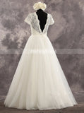 Vintage Wedding Dress with Short Sleeves,Elegant Bridal Dress Floor Length,WD00537
