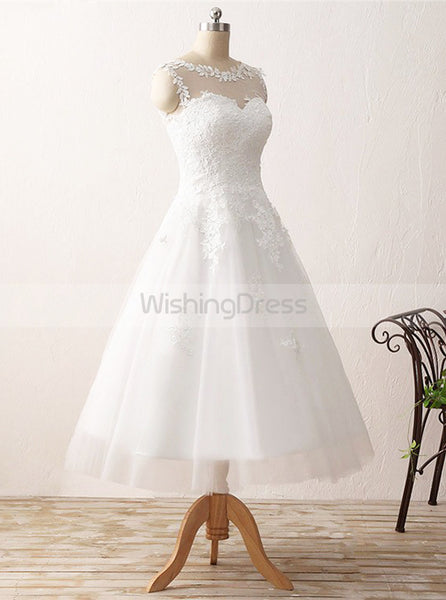 Vintage Wedding Dresses,Tea Length Wedding Dress,Destination Bridal Dress,WD00218