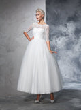 Vintage Wedding Gowns,Bridal Gown with Sleeves,Ankle Length Wedding Dress,WD00277