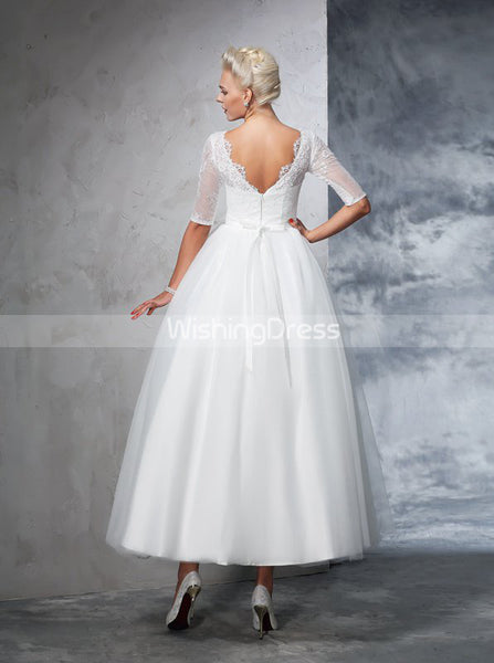 Vintage Wedding Gowns,Bridal Gown with Sleeves,Ankle Length Wedding Dress,WD00277
