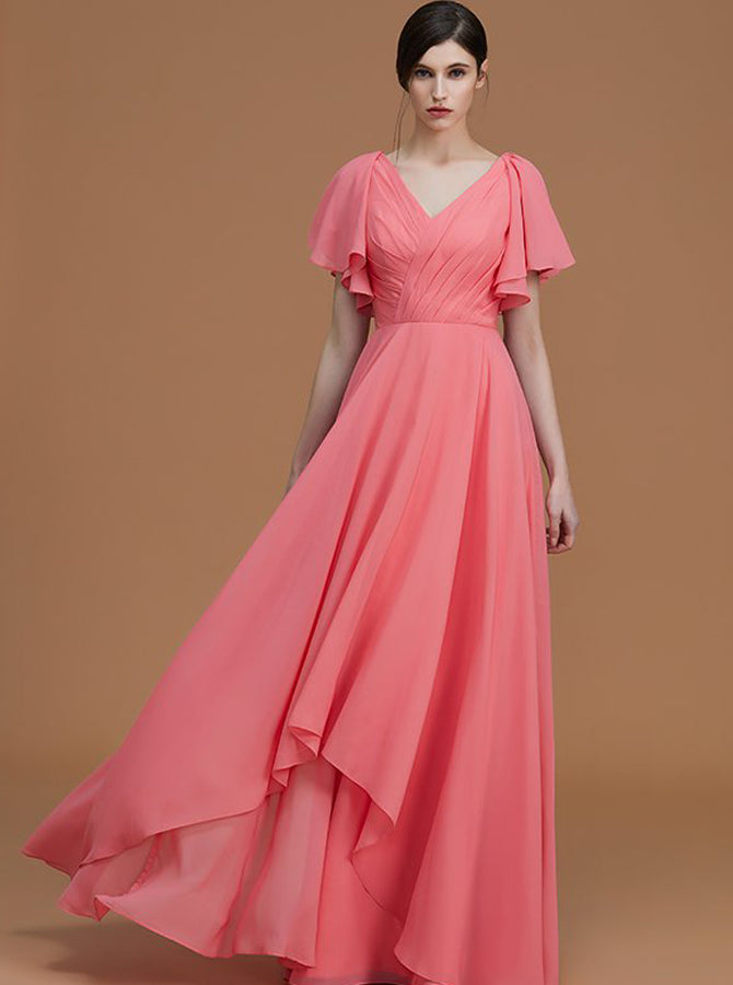 WaterMelon Bridesmaid Dresses,Long Chiffon Bridesmaid Dress,Bridesmaid