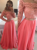 WaterMelon Prom Dresses,Prom Dress with Sleeves,Long Prom Dress,PD00330