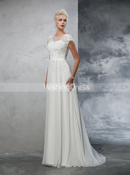 Wedding Dress with Short Sleeves,Chiffon Wedding Dress,Beach Wedding Dress,WD00272
