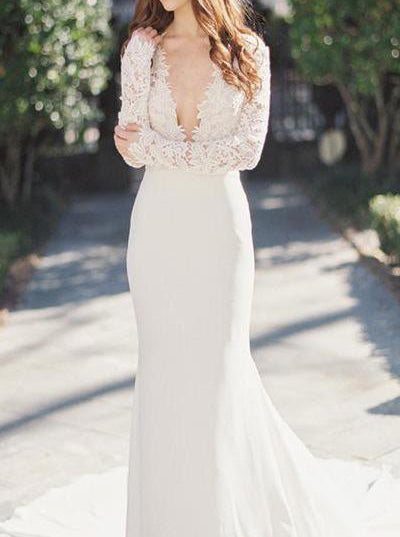 Wedding Dresses with Sleeves,Satin Wedding Dress,Mermaid Bridal Dress,Modern Bridal Gown,WD00139