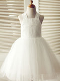 White Ball Gown Flower Girl Dress,Knee Length Flower Girl Dress,FD00099