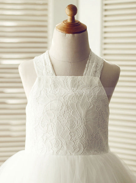 White Ball Gown Flower Girl Dress,Knee Length Flower Girl Dress,FD00099