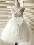 White Ball Gown Flower Girl Dress,Knee Length Flower Girl Dress,FD00099