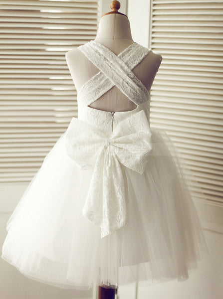 White Ball Gown Flower Girl Dress,Knee Length Flower Girl Dress,FD00099