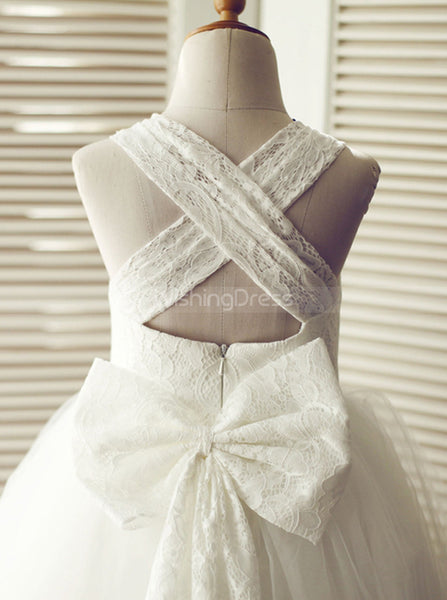 White Ball Gown Flower Girl Dress,Knee Length Flower Girl Dress,FD00099