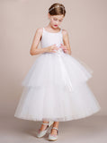 White Ball Gown Junior Bridesmaid Dress,Tulle Tea Length Flower Girl Dress,JB00029