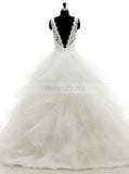 White Ball Gown,Ruffled Organza Wedding Dress,Backless Wedding Gowns,Princess Wedding Dress,WD00006