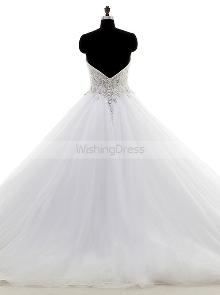 White Ball Gown Wedding Dress,Tulle Sweetheart Wedding Dress,Classic Bridal Gown,WD00036