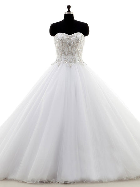 White Ball Gown Wedding Dress,Tulle Sweetheart Wedding Dress,Classic Bridal Gown,WD00036