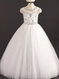 White Birthday Dresses For Teens,Beaded Little Pageant Gowns,GPD0059