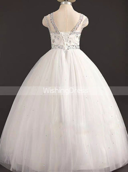 White Birthday Dresses For Teens,Beaded Little Pageant Gowns,GPD0059