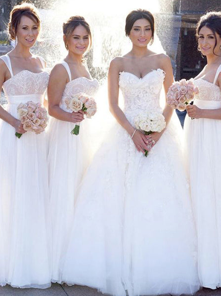 White Bridesmaid Dress,Bridesmaid Dress with Straps,Chiffon Bridesmaid dress,BD00002