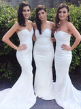 White Bridesmaid Dress,Mermaid Bridesmaid Dress,Strapless Bridesmaid Dress with Train,BD00041