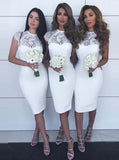 White Bridesmaid Dress,Tight Bridesmaid Dress,Short Bridesmaid Dress,BD00099