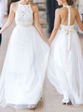 White Bridesmaid Dress,Tulle Bridesmaid Dress,Bridesmaid Dress with Sash,BD00019