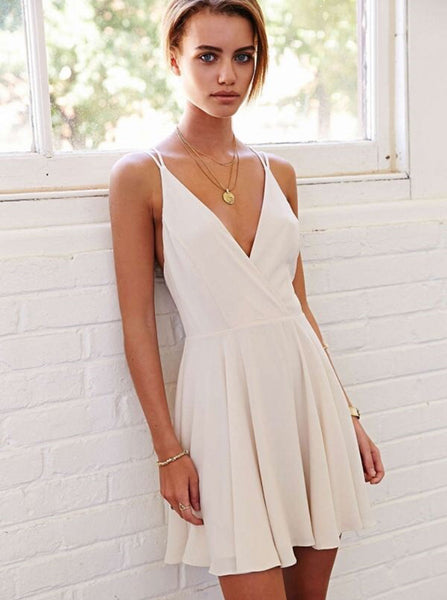 White Cocktail Dresses,Chiffon Cocktail Dress,Strappy Cocktail Dress,CD00044