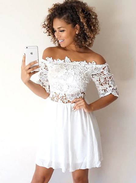 White Cocktail Dresses,Cocktail Dress with Sleeves,Chiffon Cocktail Dress,CD00054