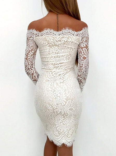 White Cocktail Dresses,Cocktail Dress with Sleeves,Lace Cocktail Dress,Short Cocktail Dress,CD00048