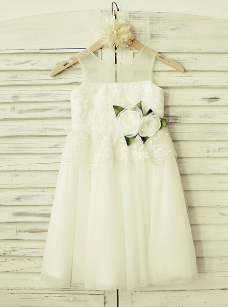 White Flower Girl Dress with Tulle Skirt,Cute Girl Party Dress,FD00113