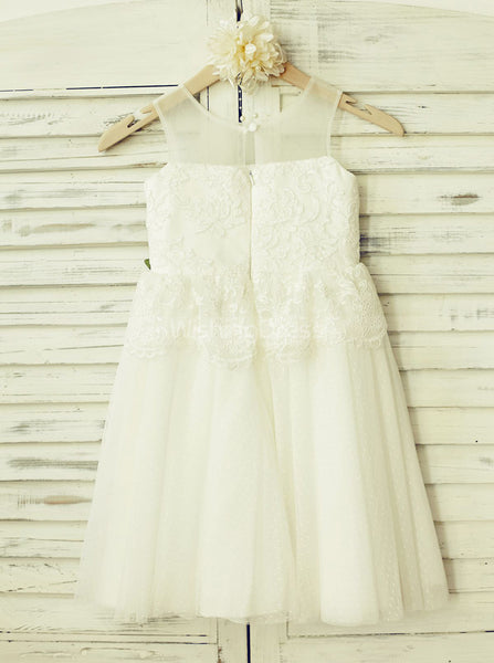 White Flower Girl Dress with Tulle Skirt,Cute Girl Party Dress,FD00113