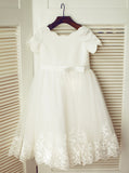 White Flower Girl Dresses,Flower Girl Dress with Short Sleeves,FD00062