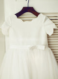 White Flower Girl Dresses,Flower Girl Dress with Short Sleeves,FD00062