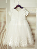 White Flower Girl Dresses,Flower Girl Dress with Short Sleeves,FD00062