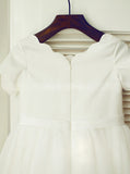 White Flower Girl Dresses,Flower Girl Dress with Short Sleeves,FD00062