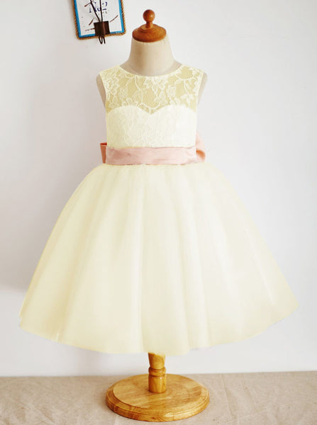 White Flower Girl Dresses,Knee Length Flower Girl Dress,FD00020