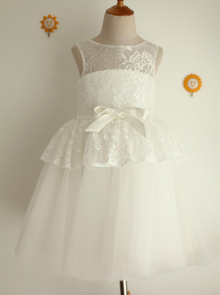 White Flower Girl Dresses,Lace Tulle Flower Girl Dress,Ball Gown Flower Girl Dress,FD00095