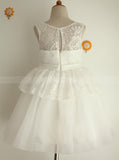 White Flower Girl Dresses,Lace Tulle Flower Girl Dress,Ball Gown Flower Girl Dress,FD00095