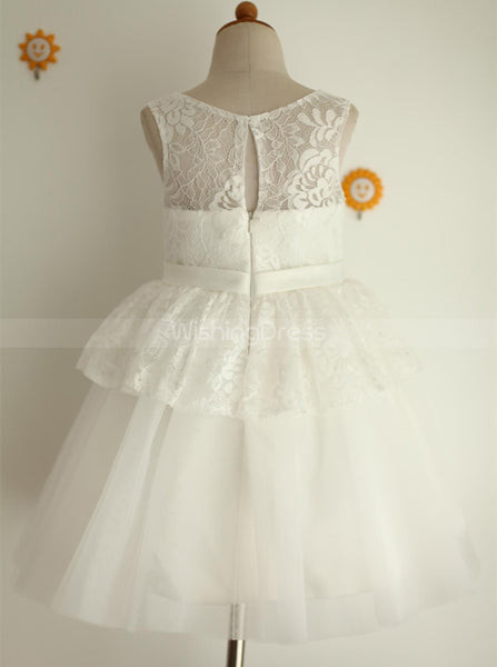 White Flower Girl Dresses,Lace Tulle Flower Girl Dress,Ball Gown Flower Girl Dress,FD00095