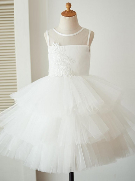 White Flower Girl Dresses,Layered Flower Girl Dress,Ball Gown Flower Girl Dress,FD00033