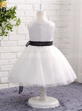 White Flower Girl Dresses,Short Flower Girl Dress,Flower Girl Dress with Sash,FD00046