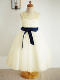 White Flower Girl Dresses with Belt,Floor Length Flower Girl Dress,FD00019