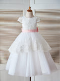 White Flower Girl Dresses with Cap Sleeves,Princess Flower Girl Dress,FD00070