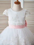 White Flower Girl Dresses with Cap Sleeves,Princess Flower Girl Dress,FD00070