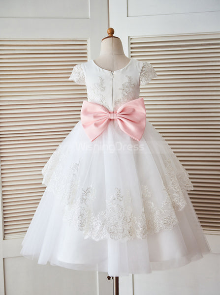 White Flower Girl Dresses with Cap Sleeves,Princess Flower Girl Dress,FD00070