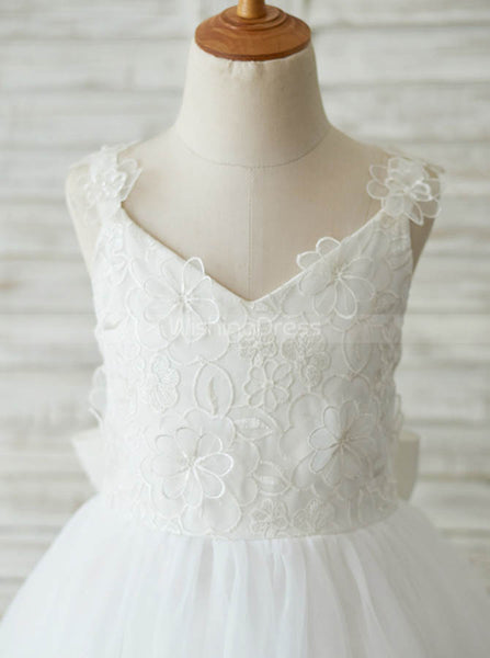 White Full Length Flower Girl Dresses,Tulle Fall Flower Girl Dress,FD00092