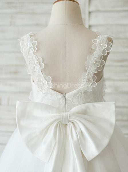 White Full Length Flower Girl Dresses,Tulle Fall Flower Girl Dress,FD00092