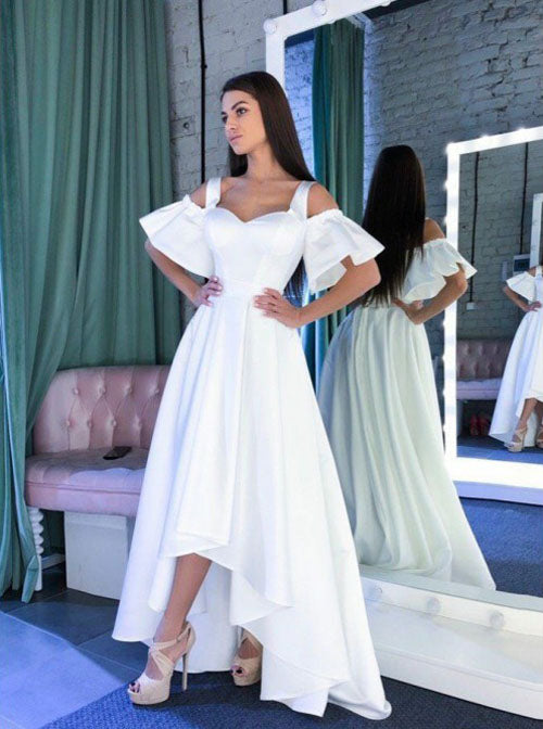 classy graduation dress white Wedtrend Women Cute White Short Graduation Dress A-Line Flower Lace Short  V-Neck Homecoming Dress – WEDTREND main image 0