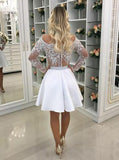 White Homecoming Dress,Homecoming Dress with Sleeves,Illusion Homecoming Dress,HC00187