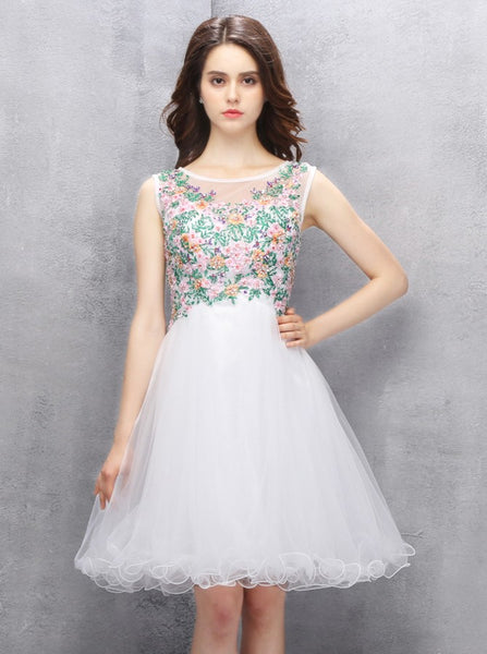 White Homecoming Dresses,Knee Length Homecoming Dress,Princess Homecoming Dress,HC00041