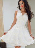 White Homecoming Dresses,Lace Homecoming Dress,V Neck Homecoming Dress,HC00092
