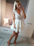 White Homecoming Dresses,Layered Homecoming Dress,V-neck Homecoming Dress,HC00180