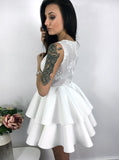 White Homecoming Dresses,Layered Homecoming Dress,V-neck Homecoming Dress,HC00180